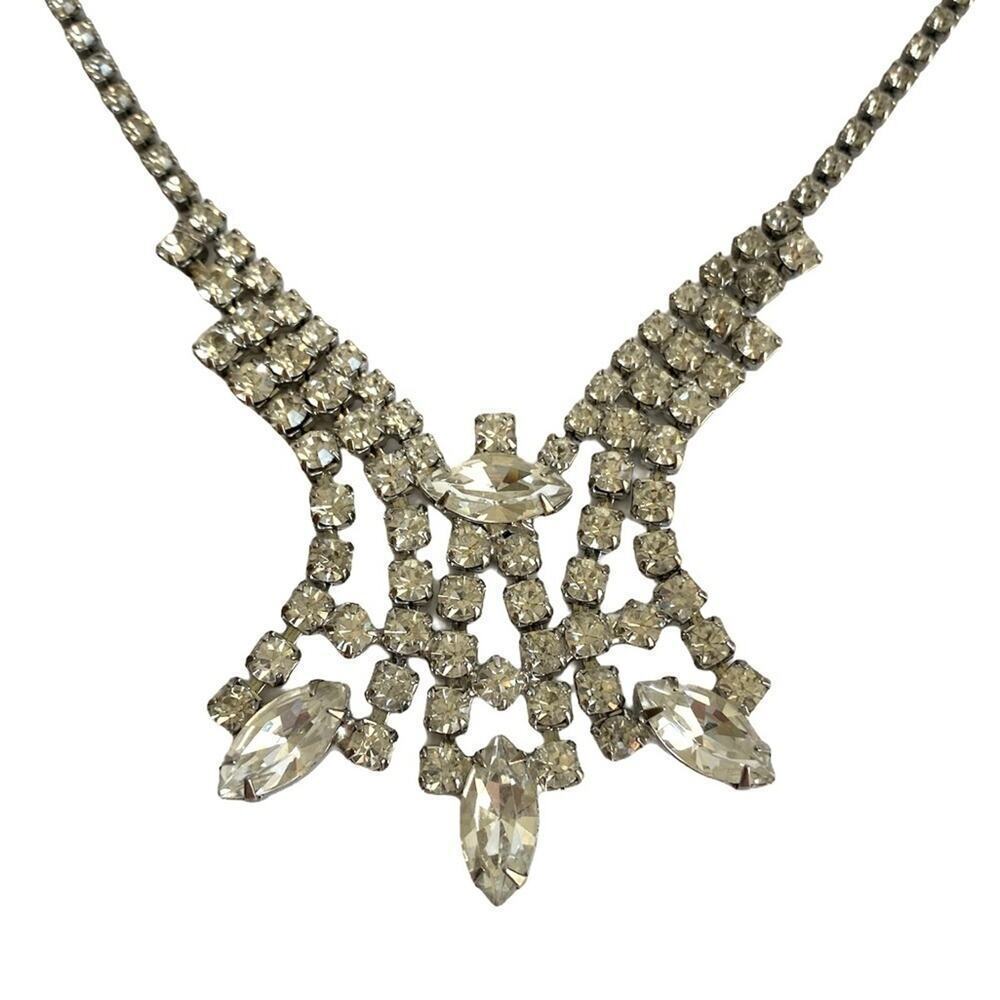 Vintage Rhinestone‎ Necklace Bib Statement 60’s